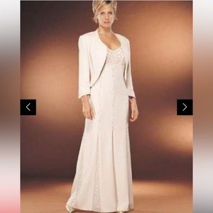 Daymor Couture Champagne Color Beaded Gown & Matching Bolero Jacket Size 6